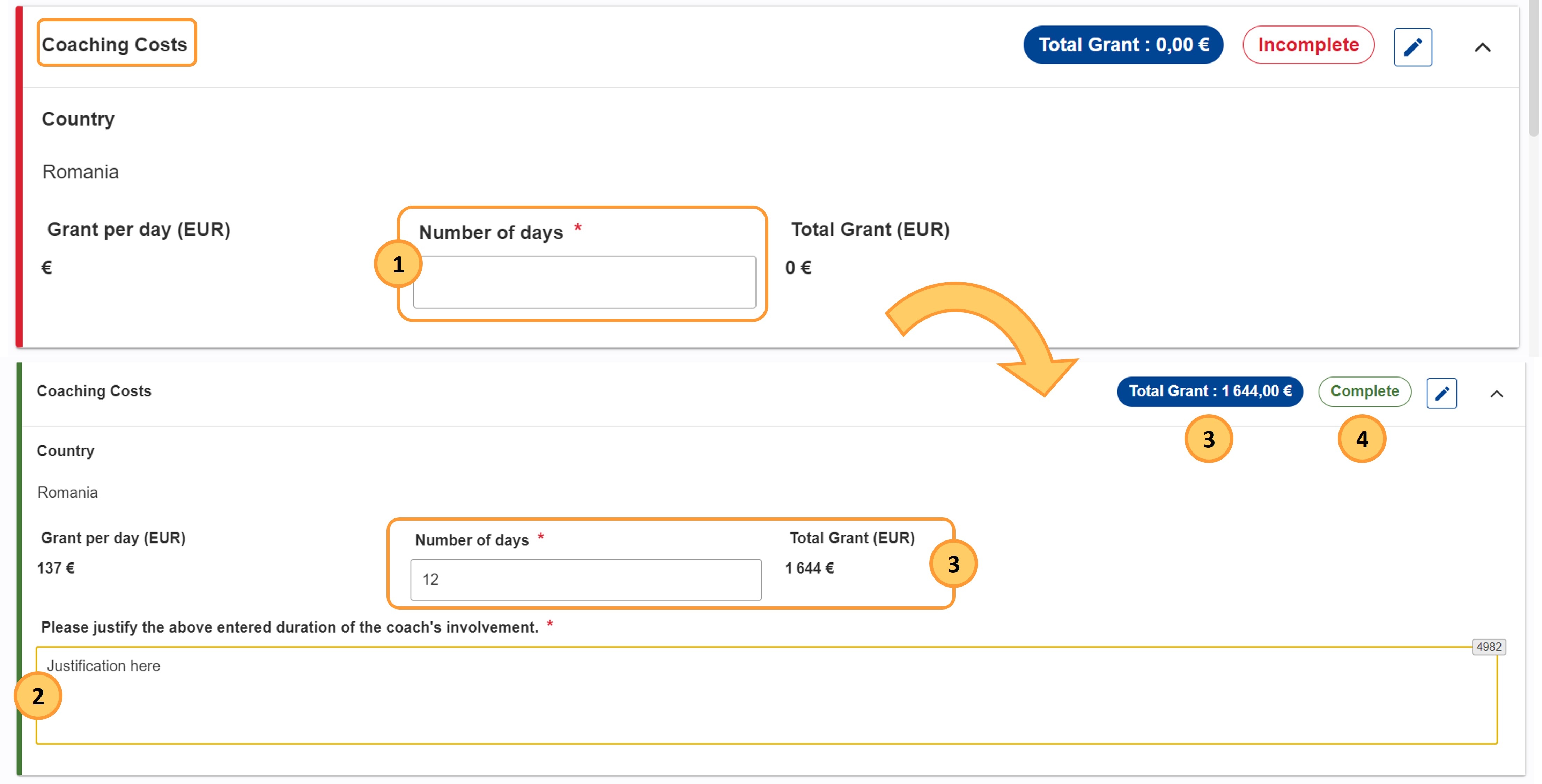 Coaching Costs section