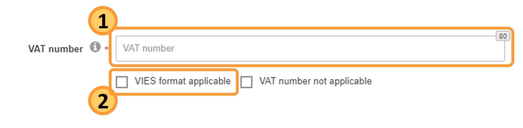 VAT number field and VIES format applicable checkbox