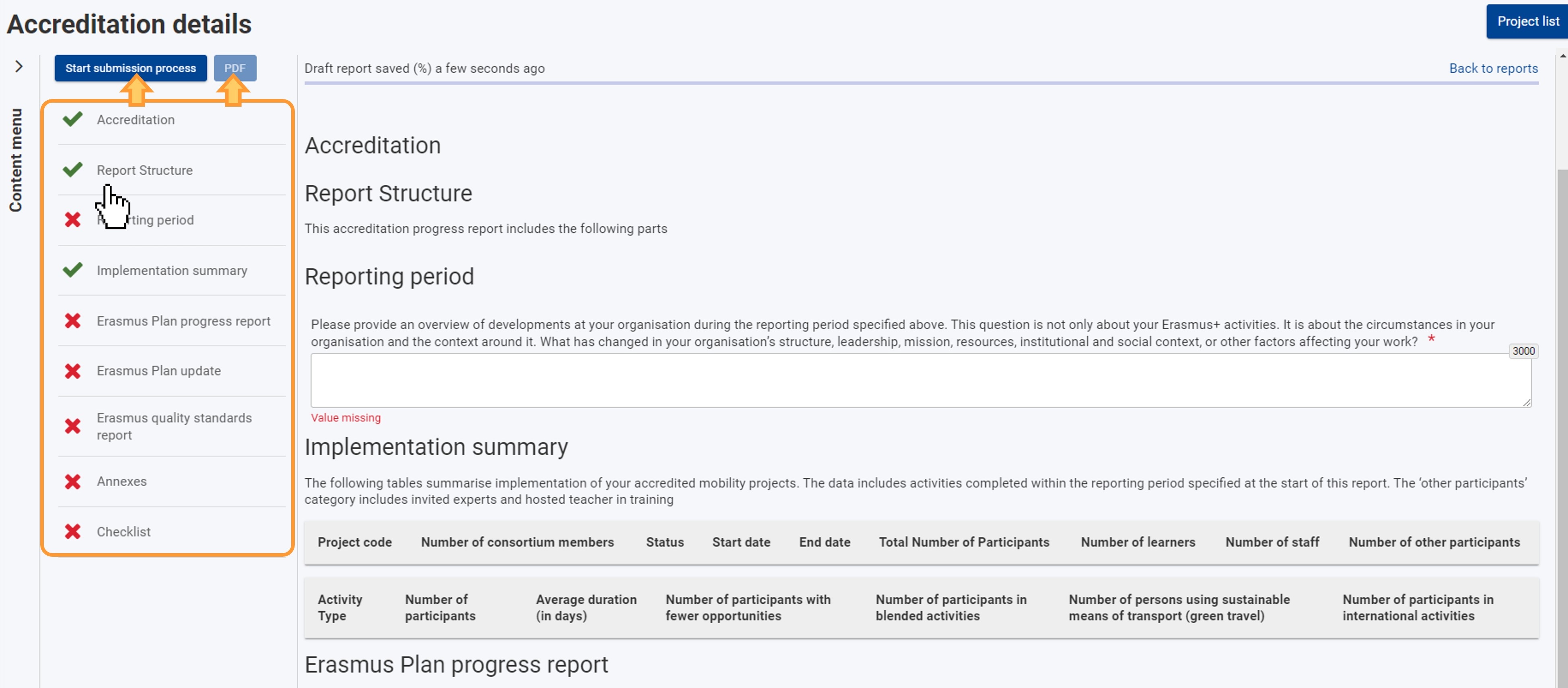 Navigation within the report form