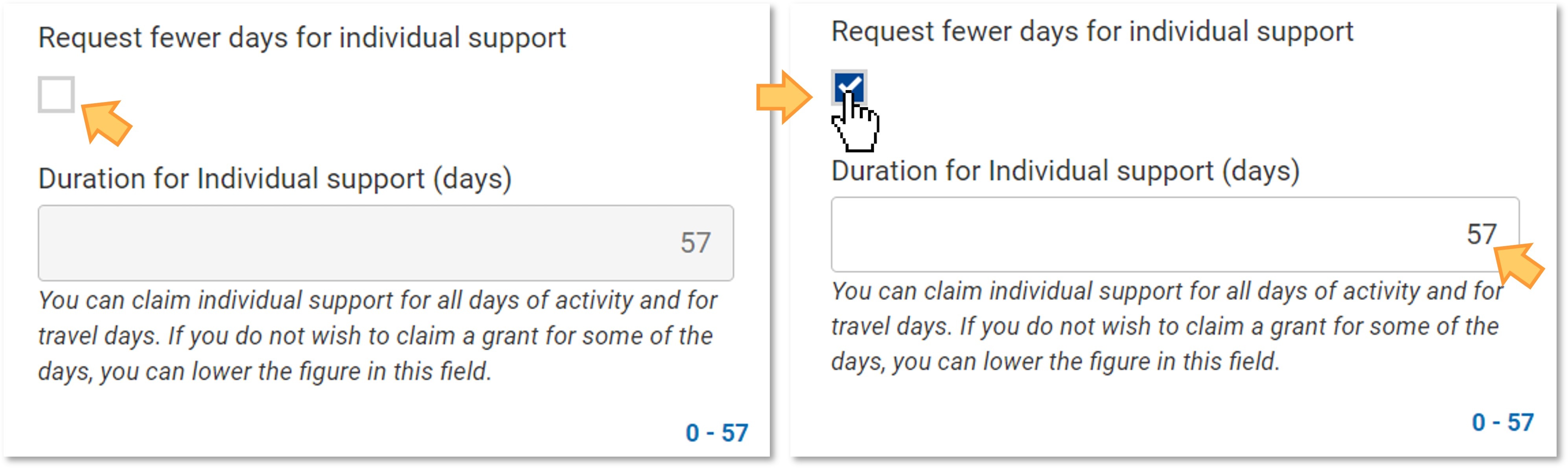 Example of the Request fewer days for individual support flag in a mobility activity