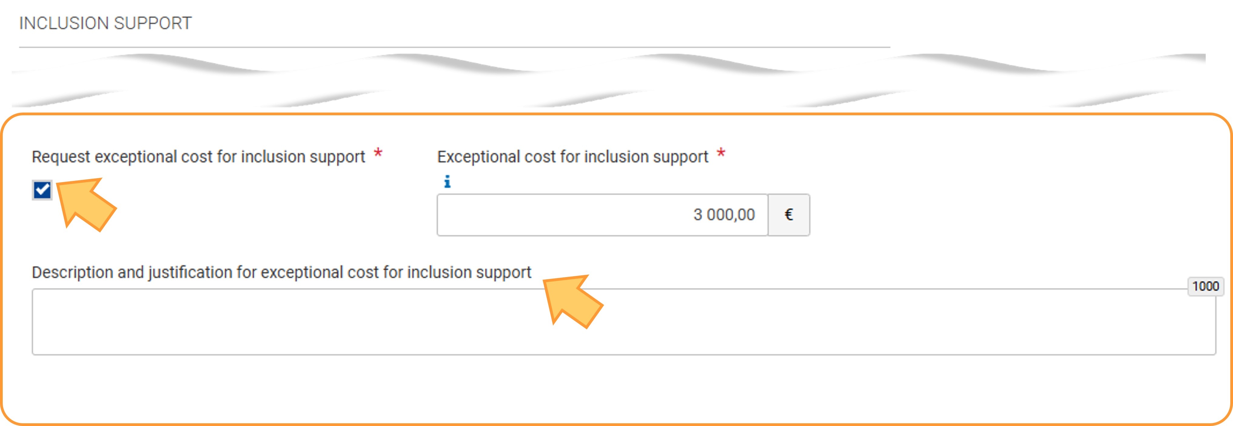 Request exceptional cost for inclusion support flag in ESC51 participations, with additional justification field