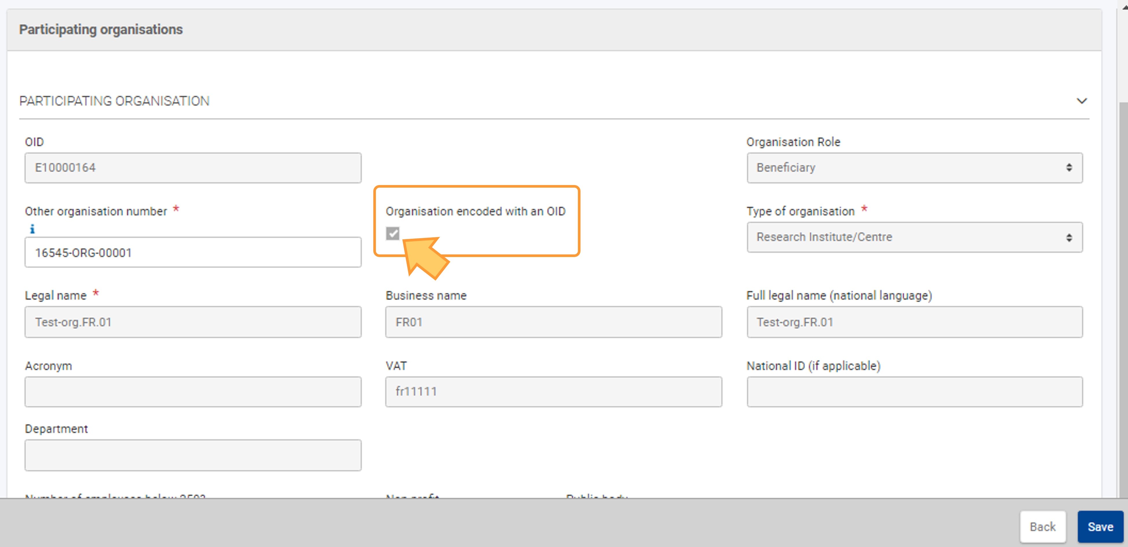 Organisation encoded with an OID flag in Organisation details