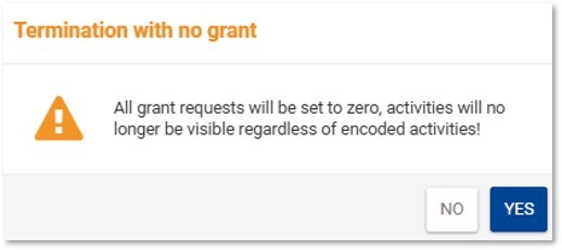 Termination with no grant confirmation pop-up