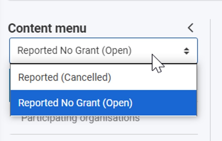 Reported No grant project version created