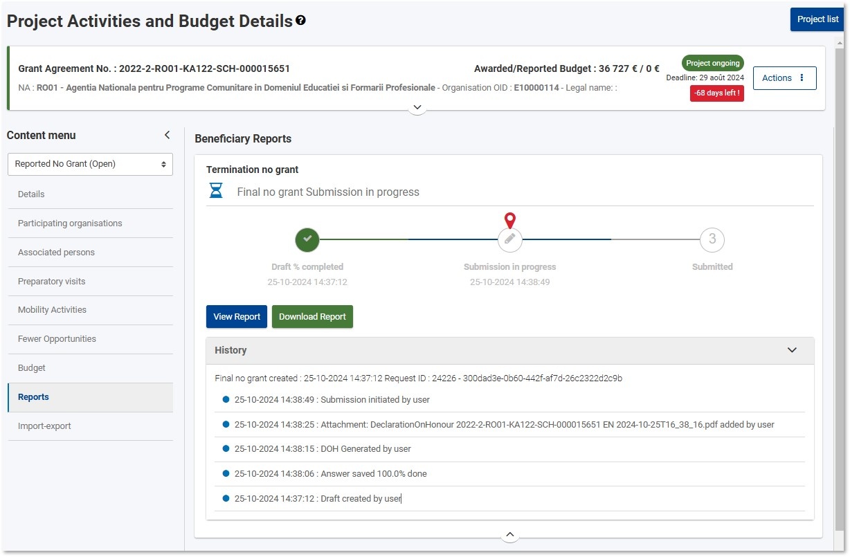 Example of the submission process