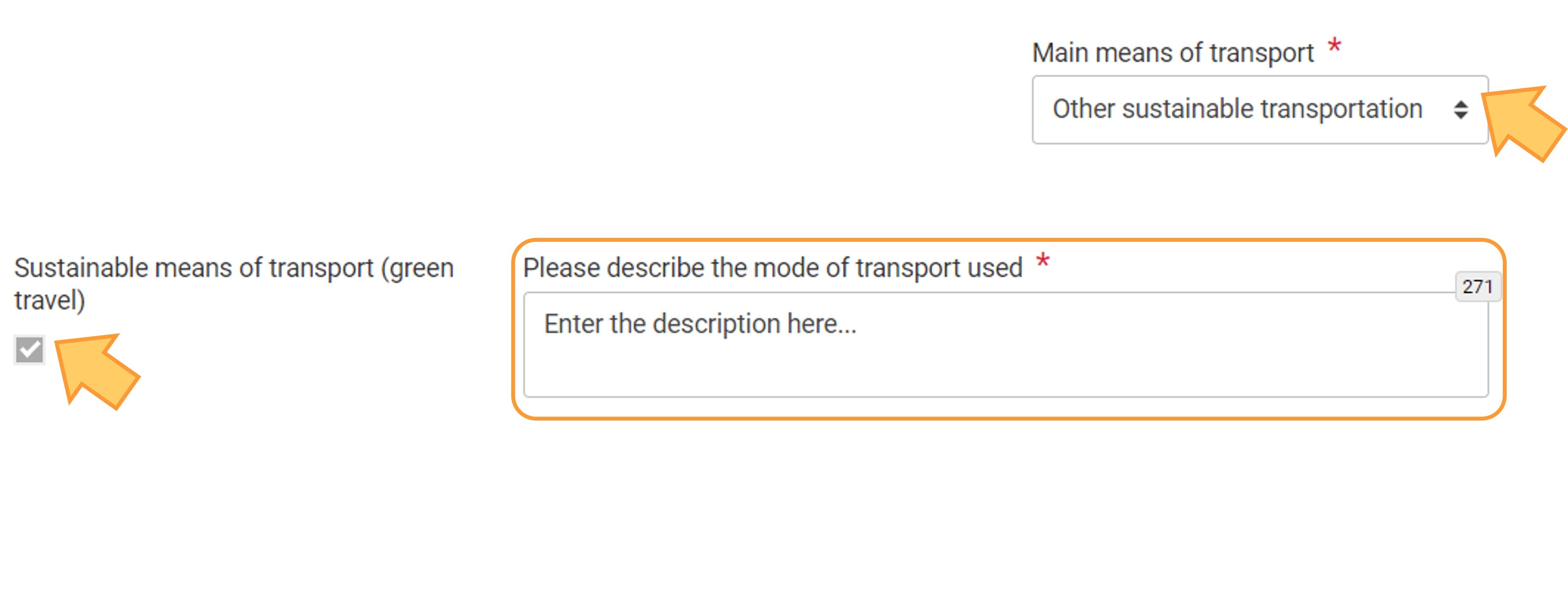 Example of other sustainable transportation and mandatory description field