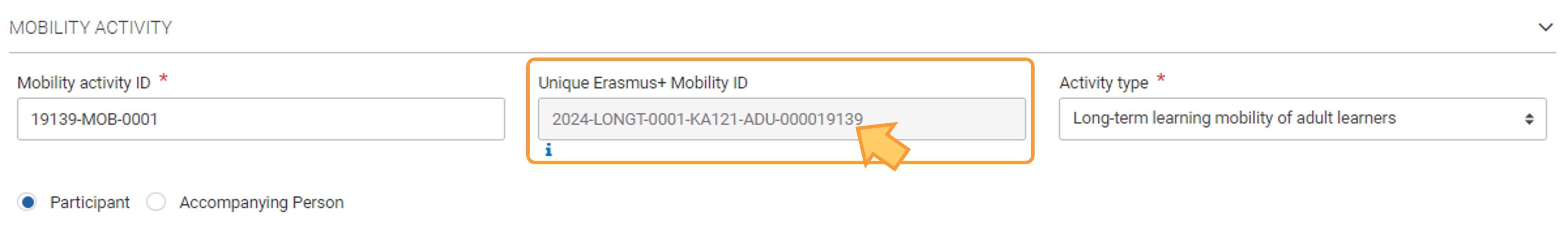 Unique Erasmus Mobility ID in KA121 mobility activity