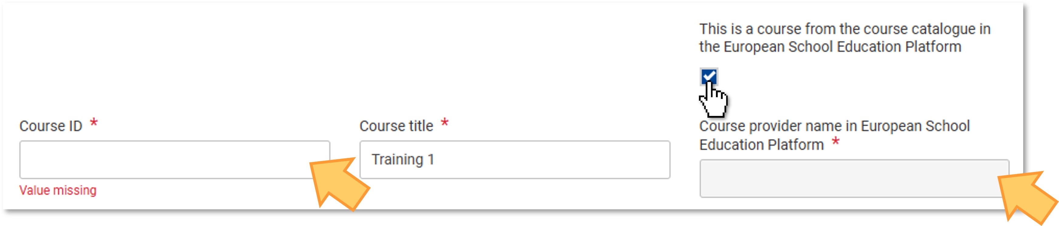 Indicate if the course is selected from the catalogue in the European School Education Platform