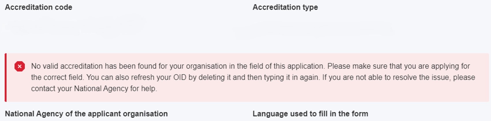 No valid accredation found for your organisation
