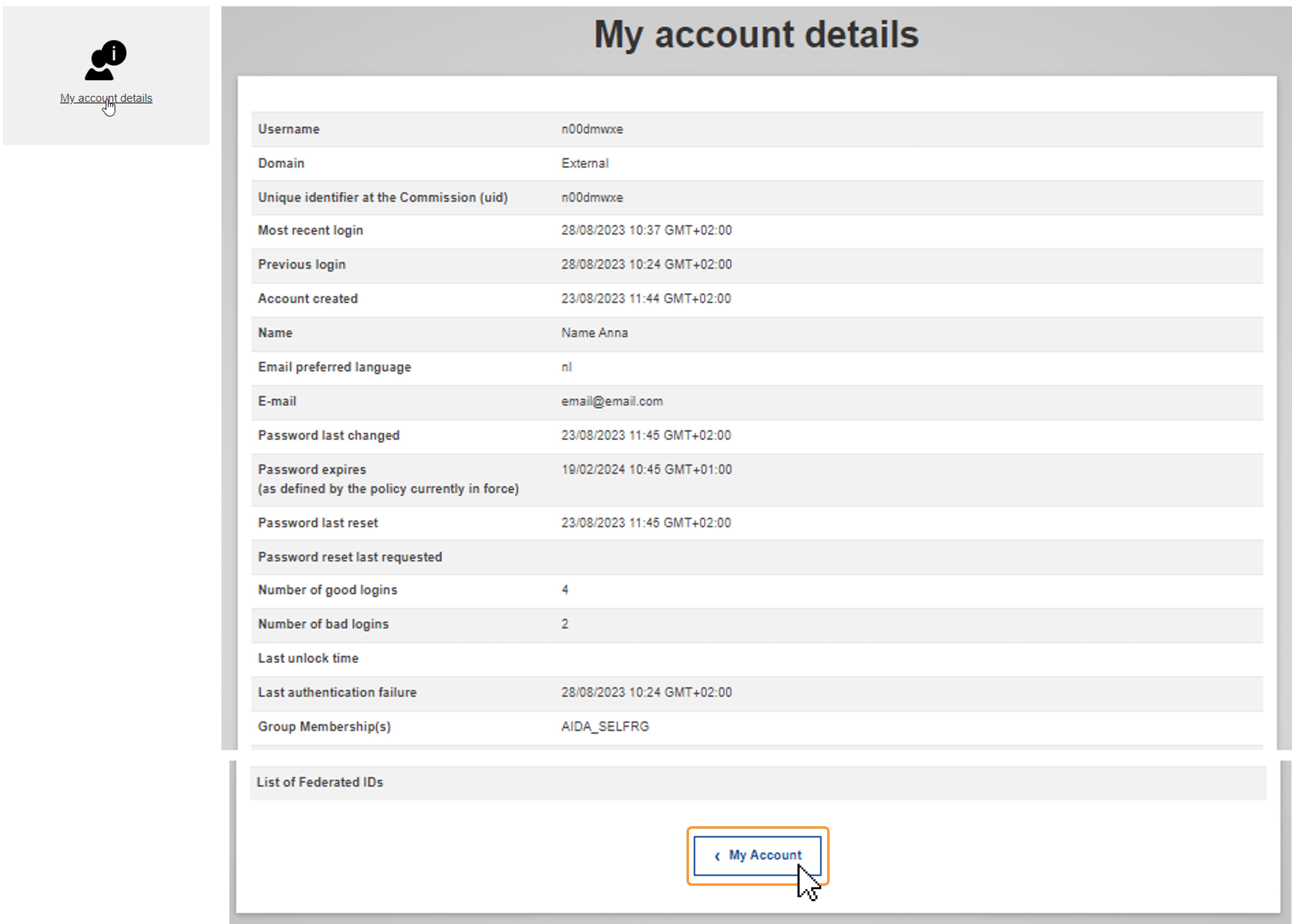 My account details