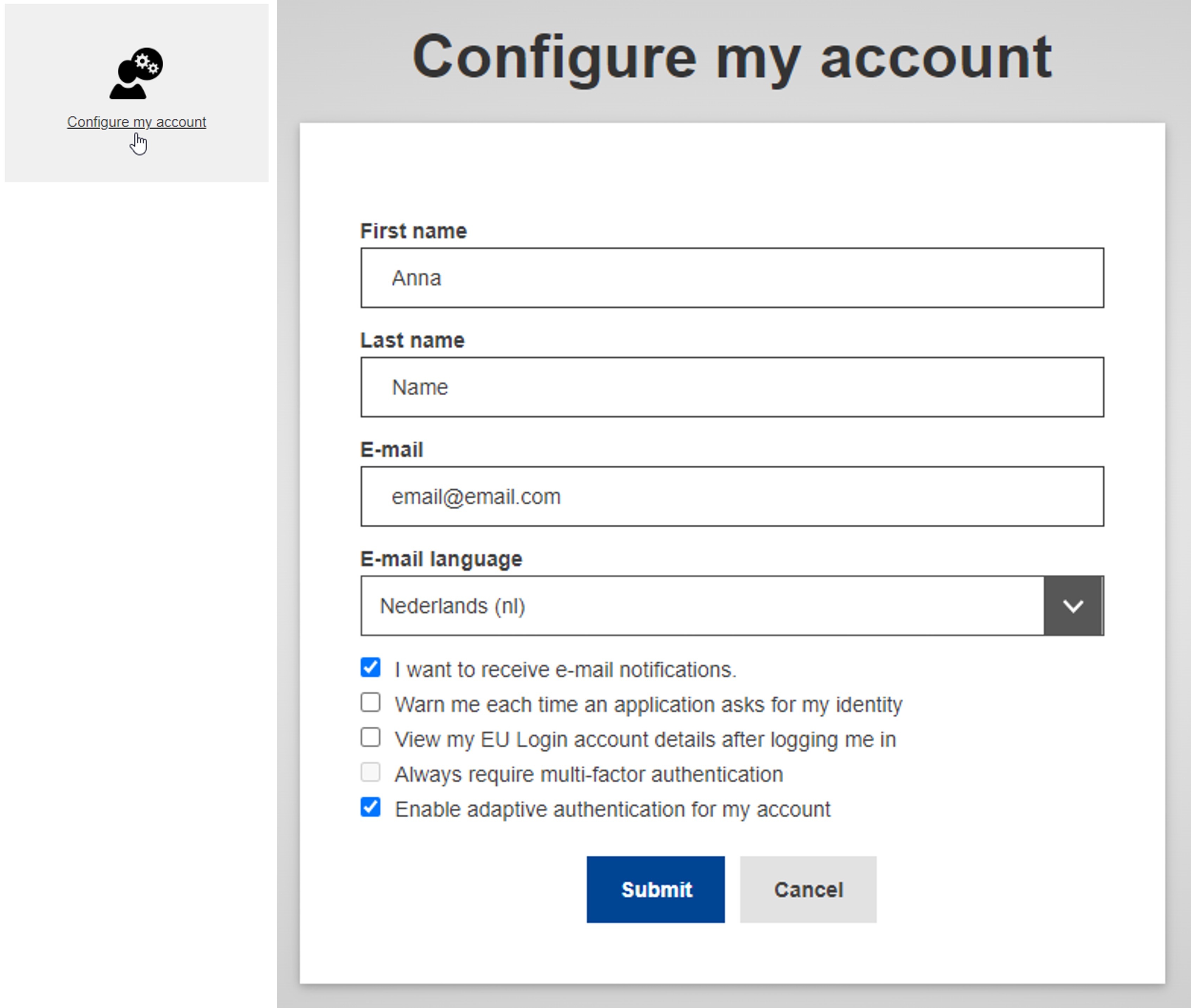 Configure my account options