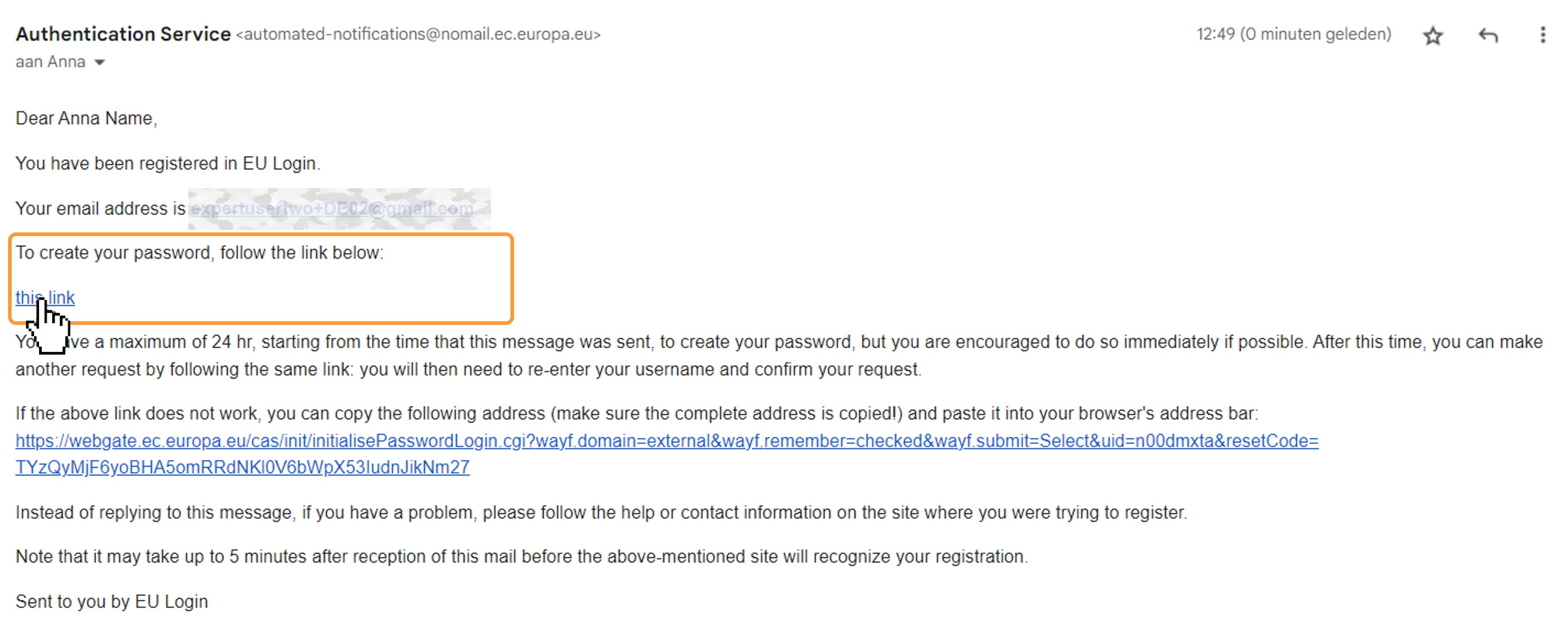 Account password email is sent to your mailbox with link to create the password