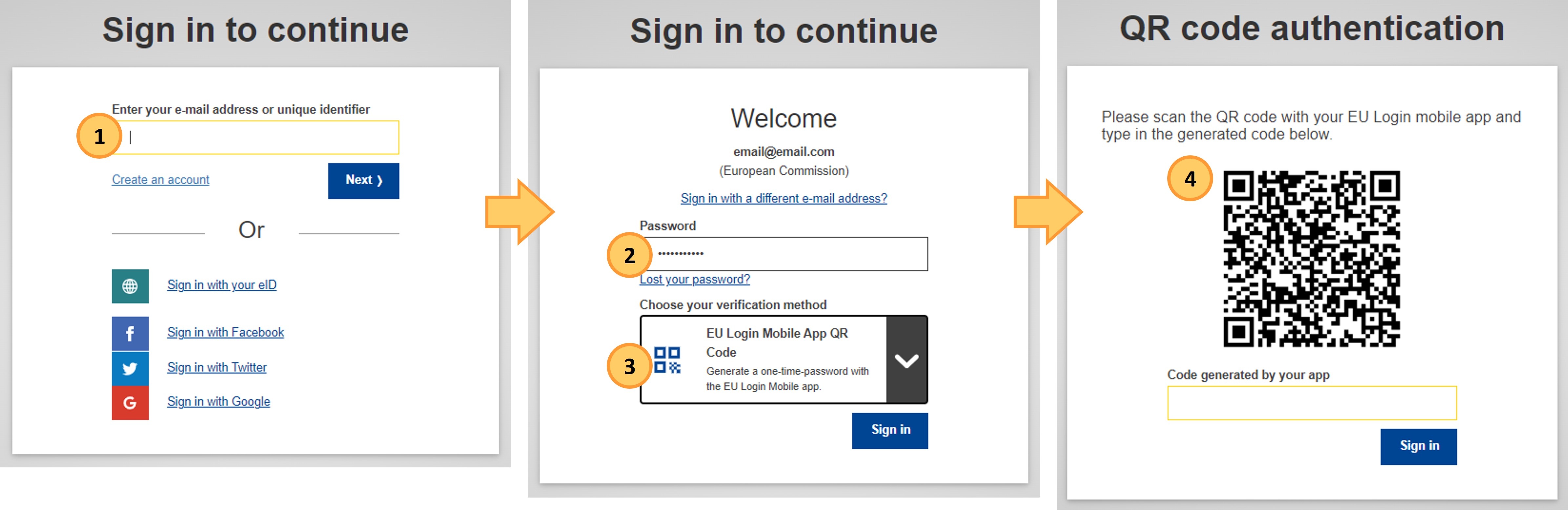 Sign in with an EU Login account using the EU Login Mobile App QR code