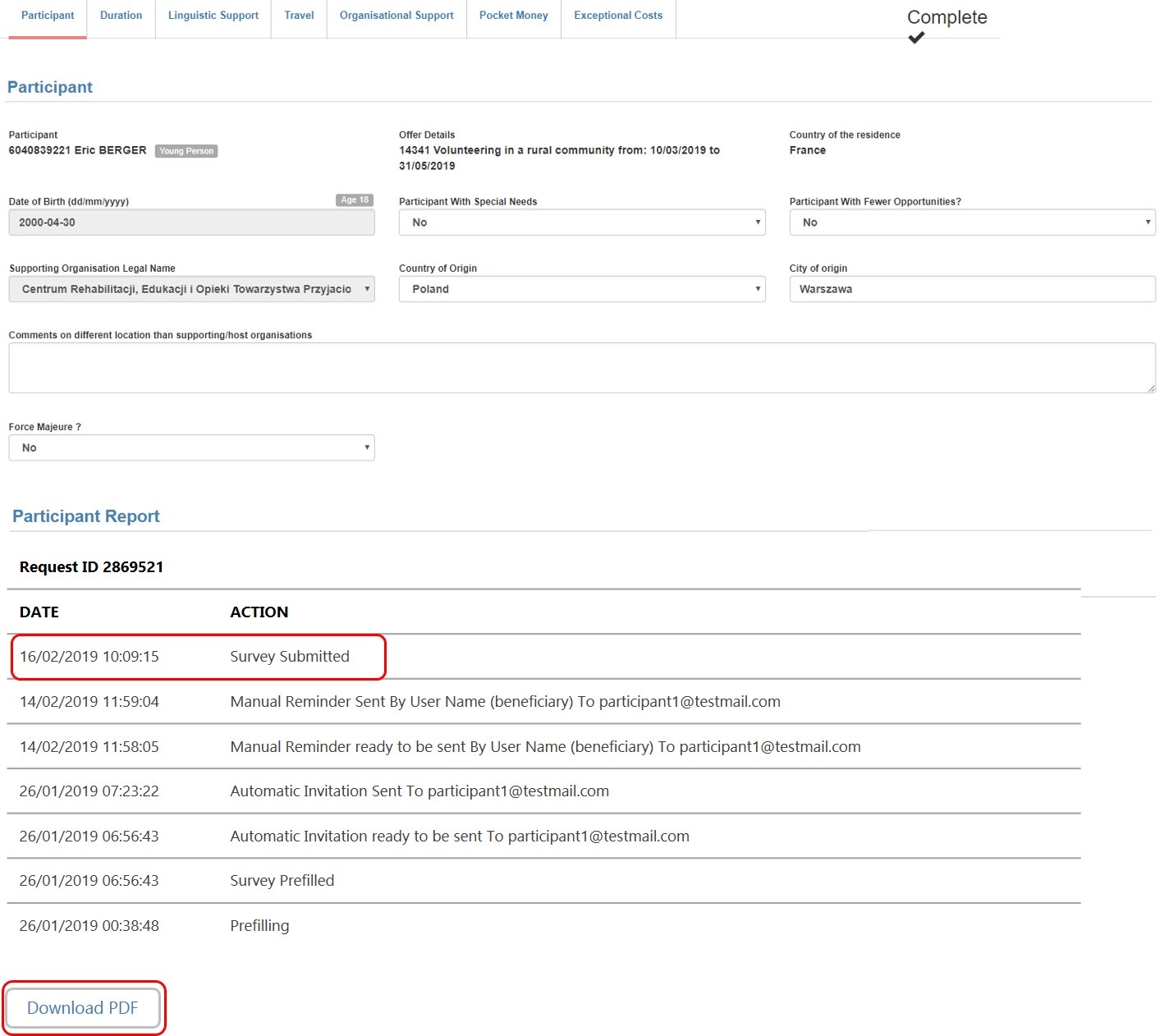 Download participant reports