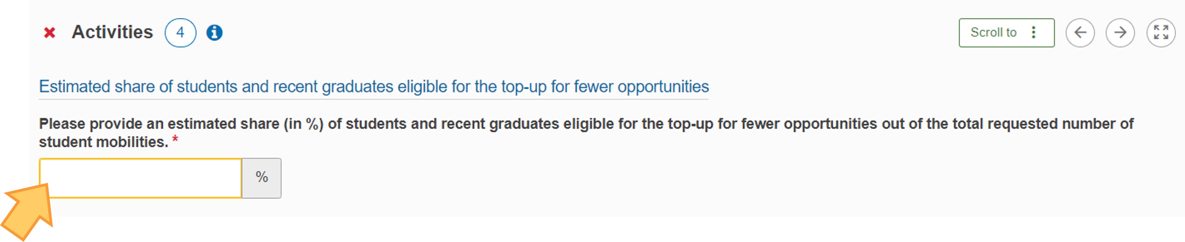 Provide the Estimated share of students and recent graduates eligible for the top-up for fewer opportunities