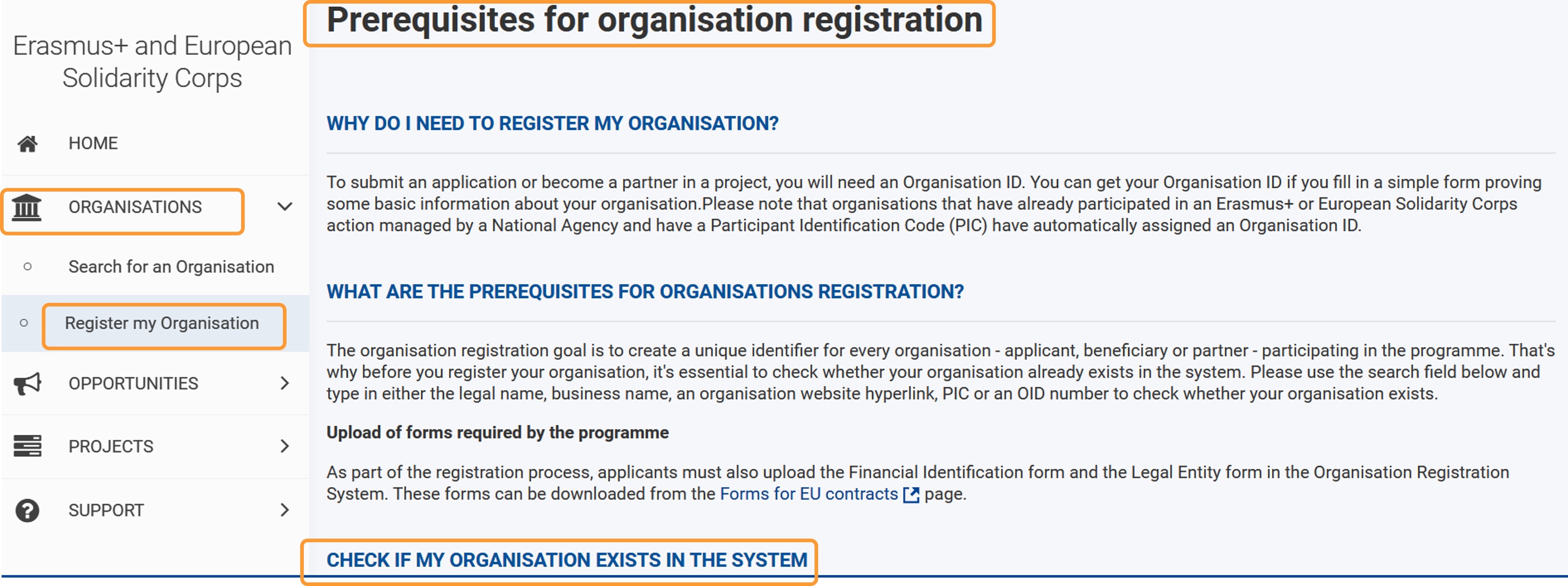 Open Register my organisation
