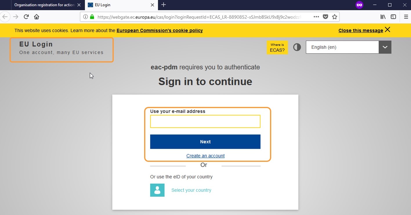 Sign in to EU Login