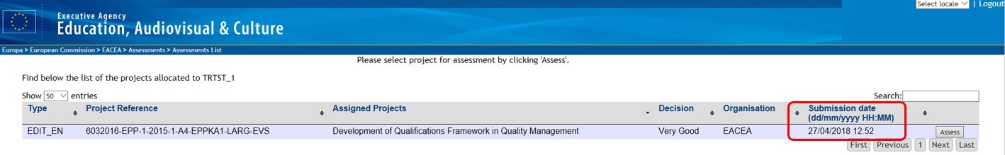 Submission date has been added in the Assessment list