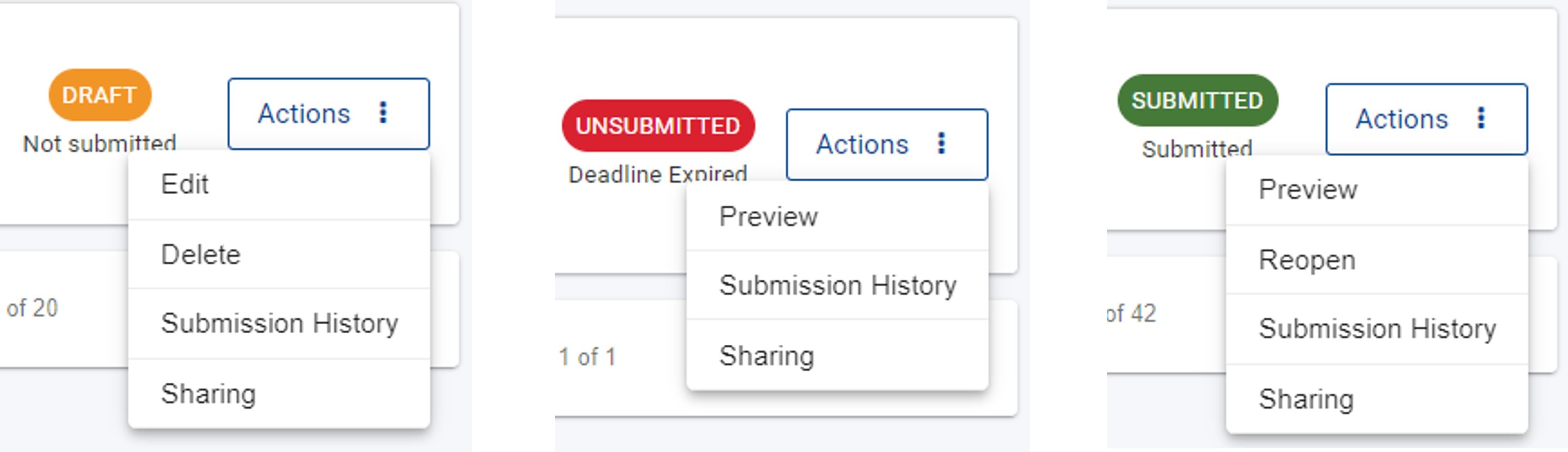 Action buttons per status Action buttons per status