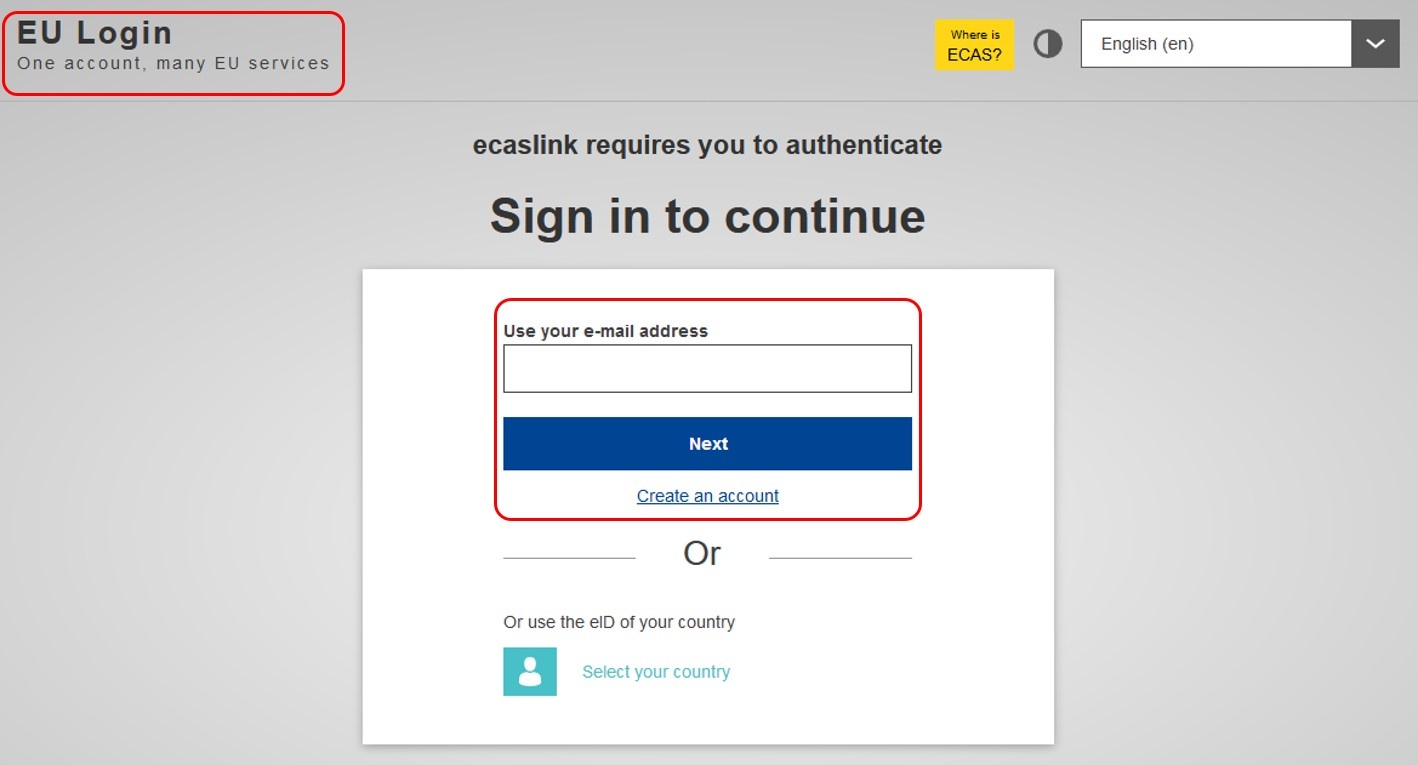 Sign in with your EU Login