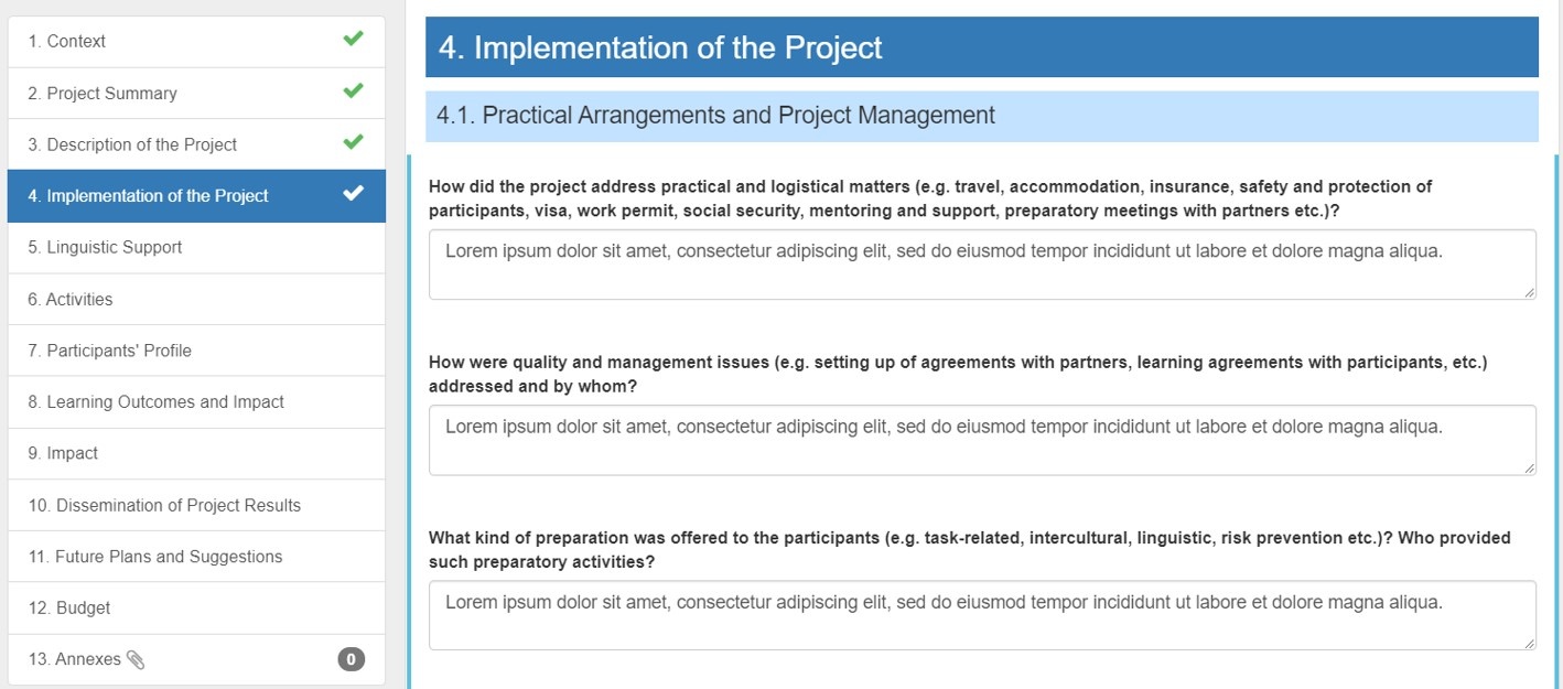 Fill in Implementation of the Project