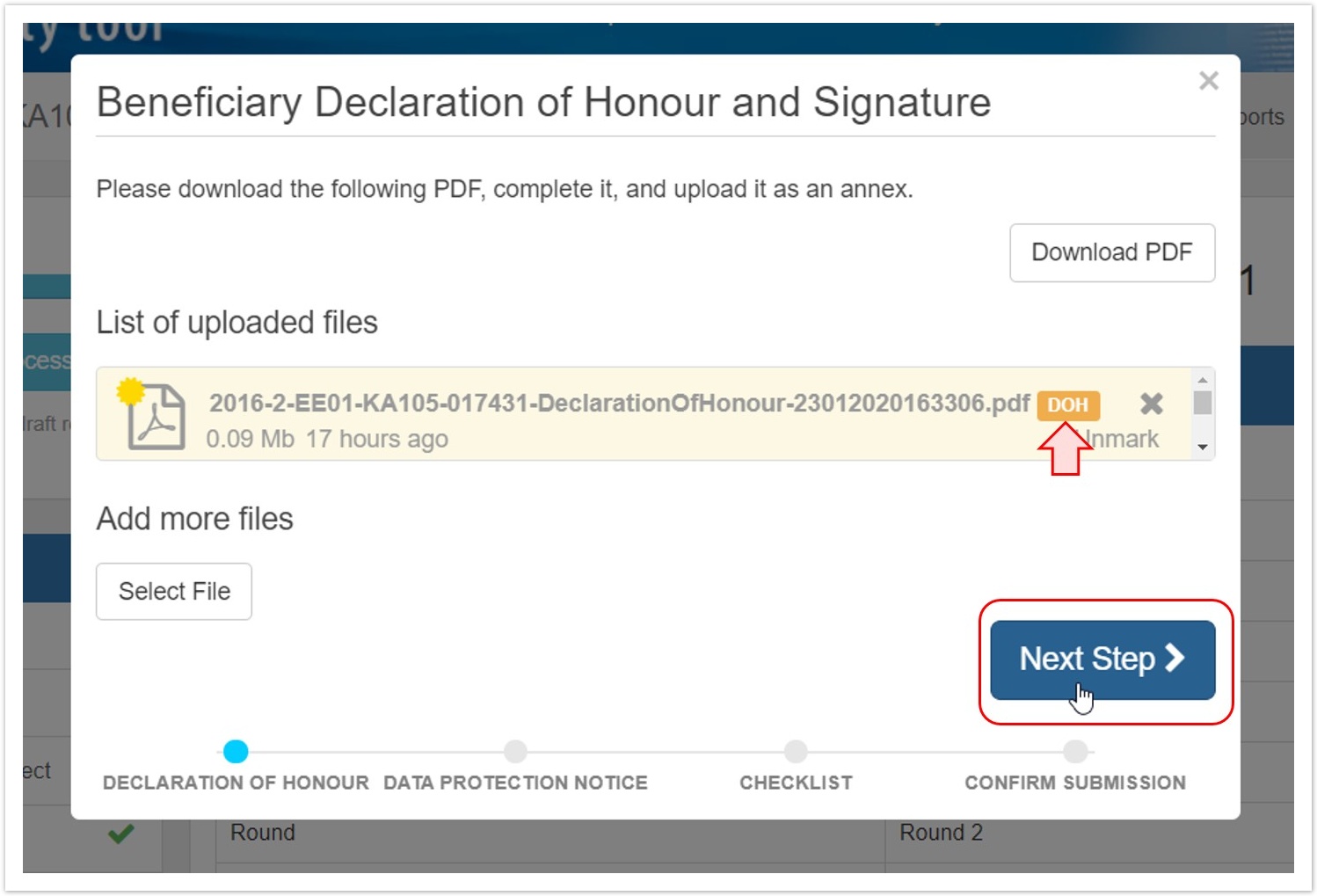 Check Beneficiary Declaration of Honour