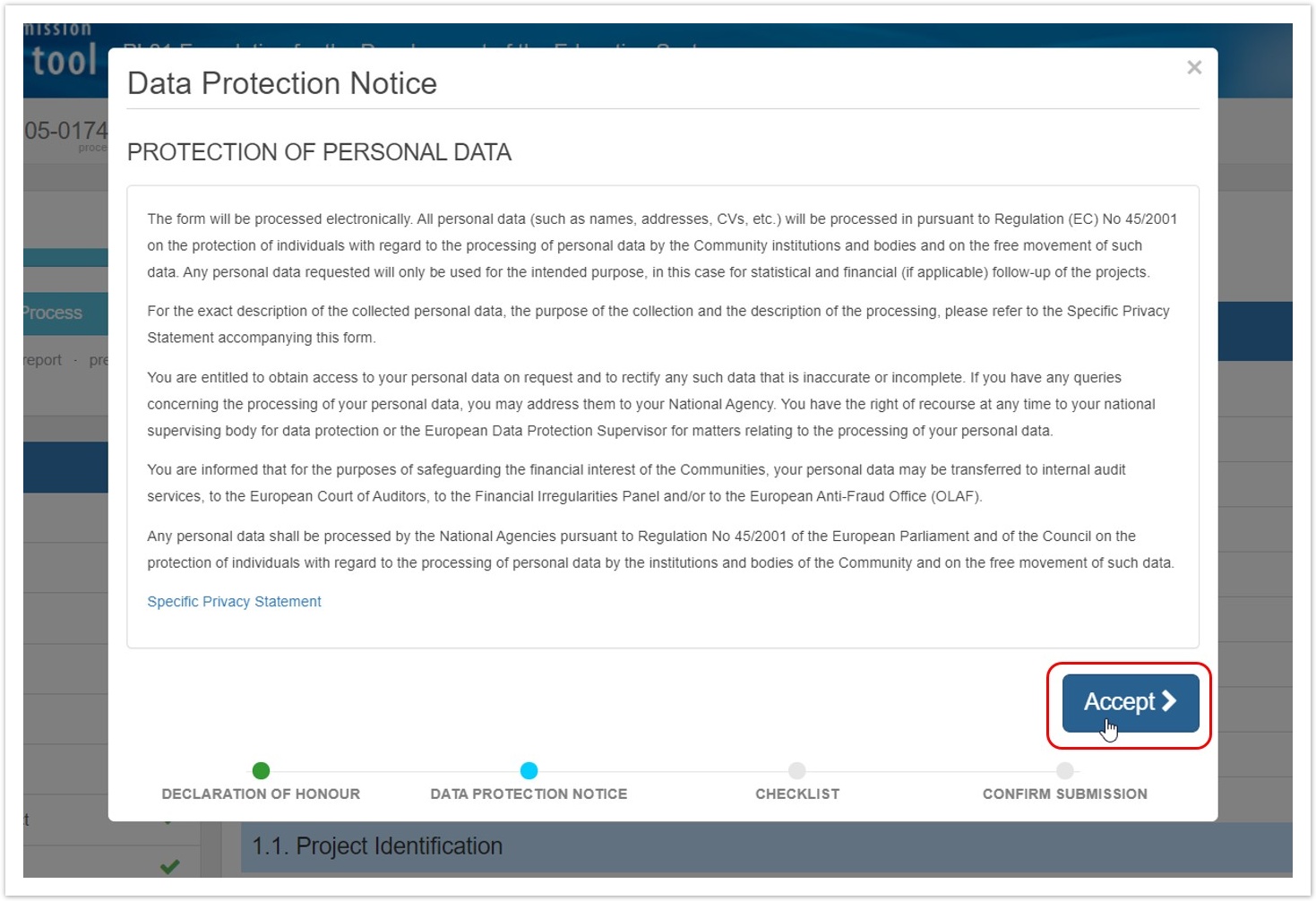 Accept Data Protection notice