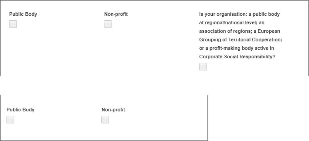 Public Body and non-profit check boxes
