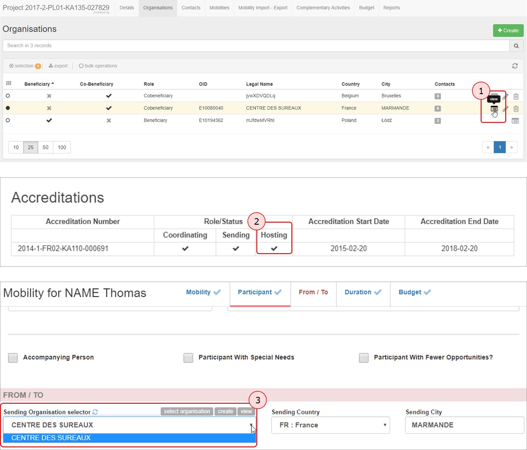 Sample added co-beneficiary organisations