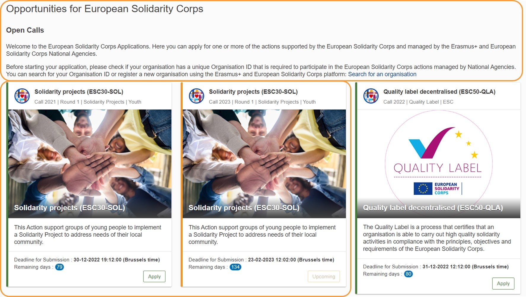 Opportunities for European Solidarity Corps page