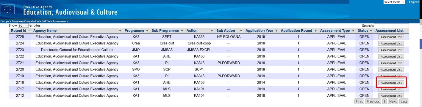 View assessment list