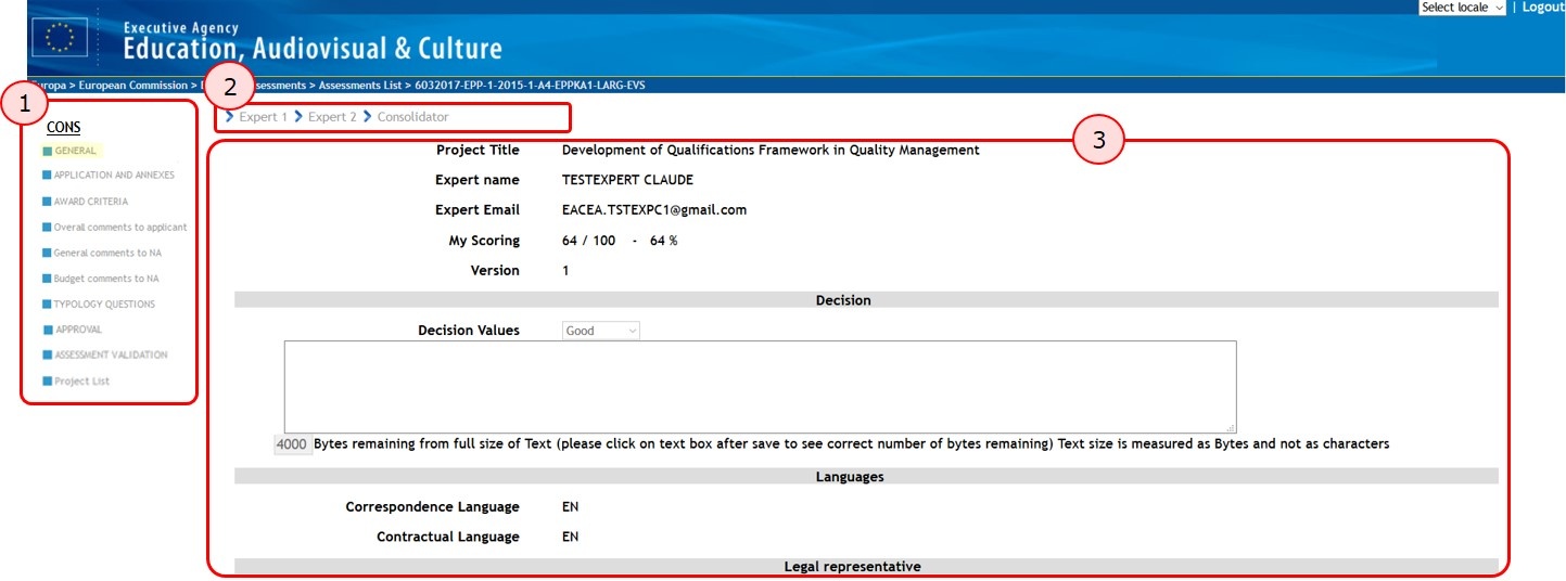 The assessment screen in consolidation mode