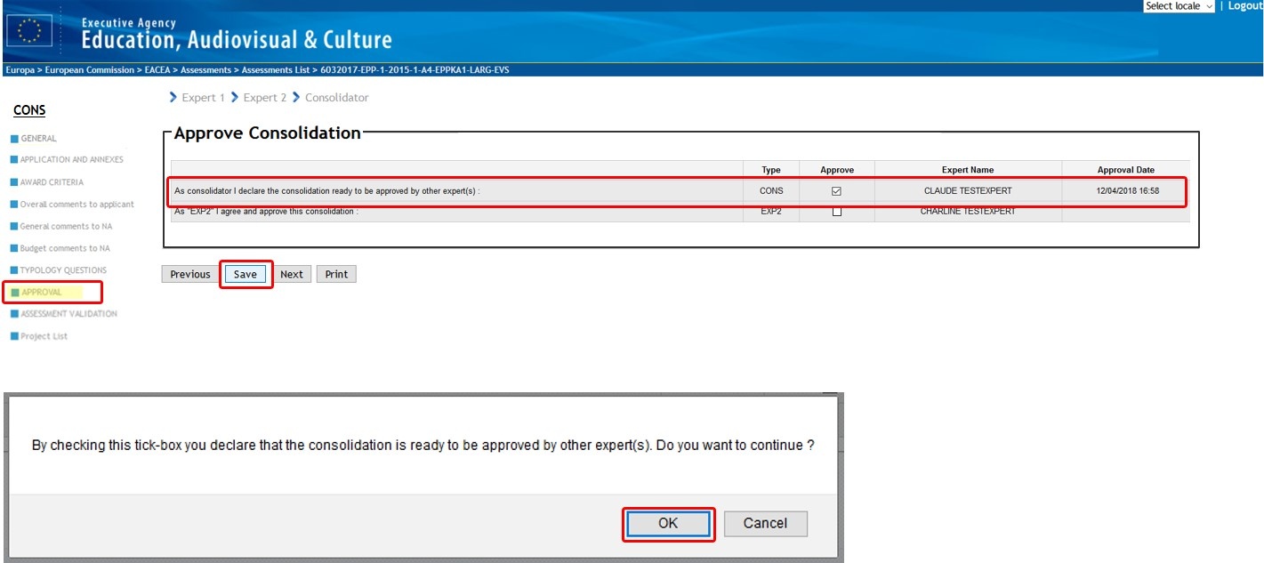 Check Consolidation ready for Approval, save the consolidation.