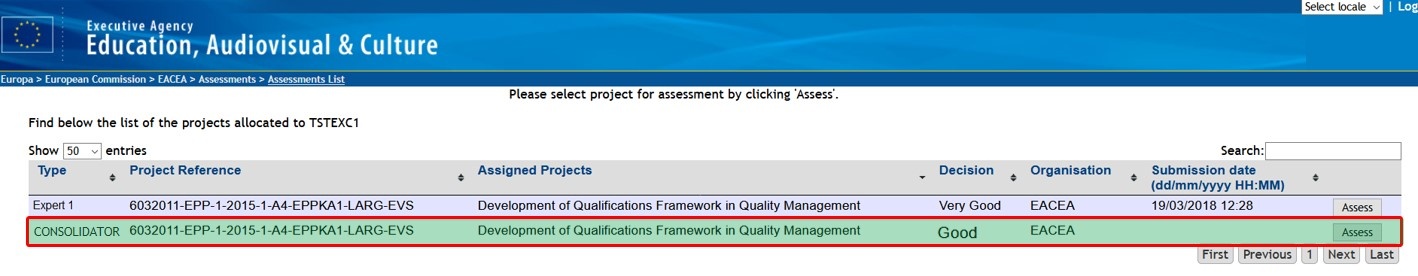 Click Assess in the assessment list