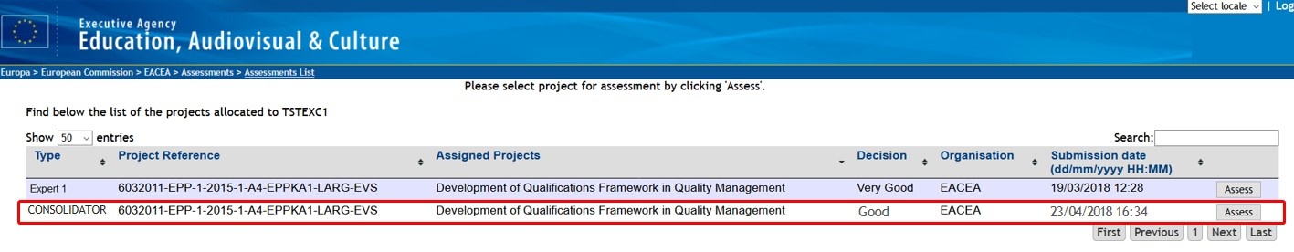 Assessment list is updated, consolidation complete Assessment list is updated, consolidation complete