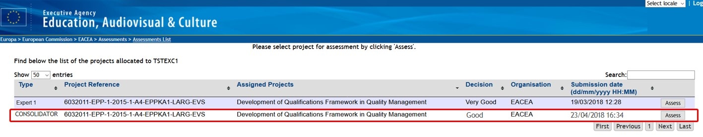 Assessment list is updated, consolidation complete