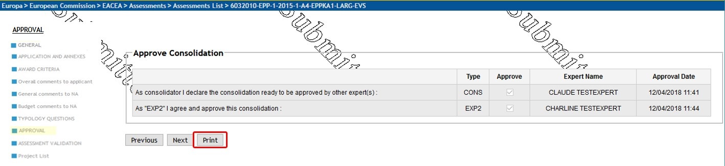 Click print in Consolidation screen Click print in Consolidation screen