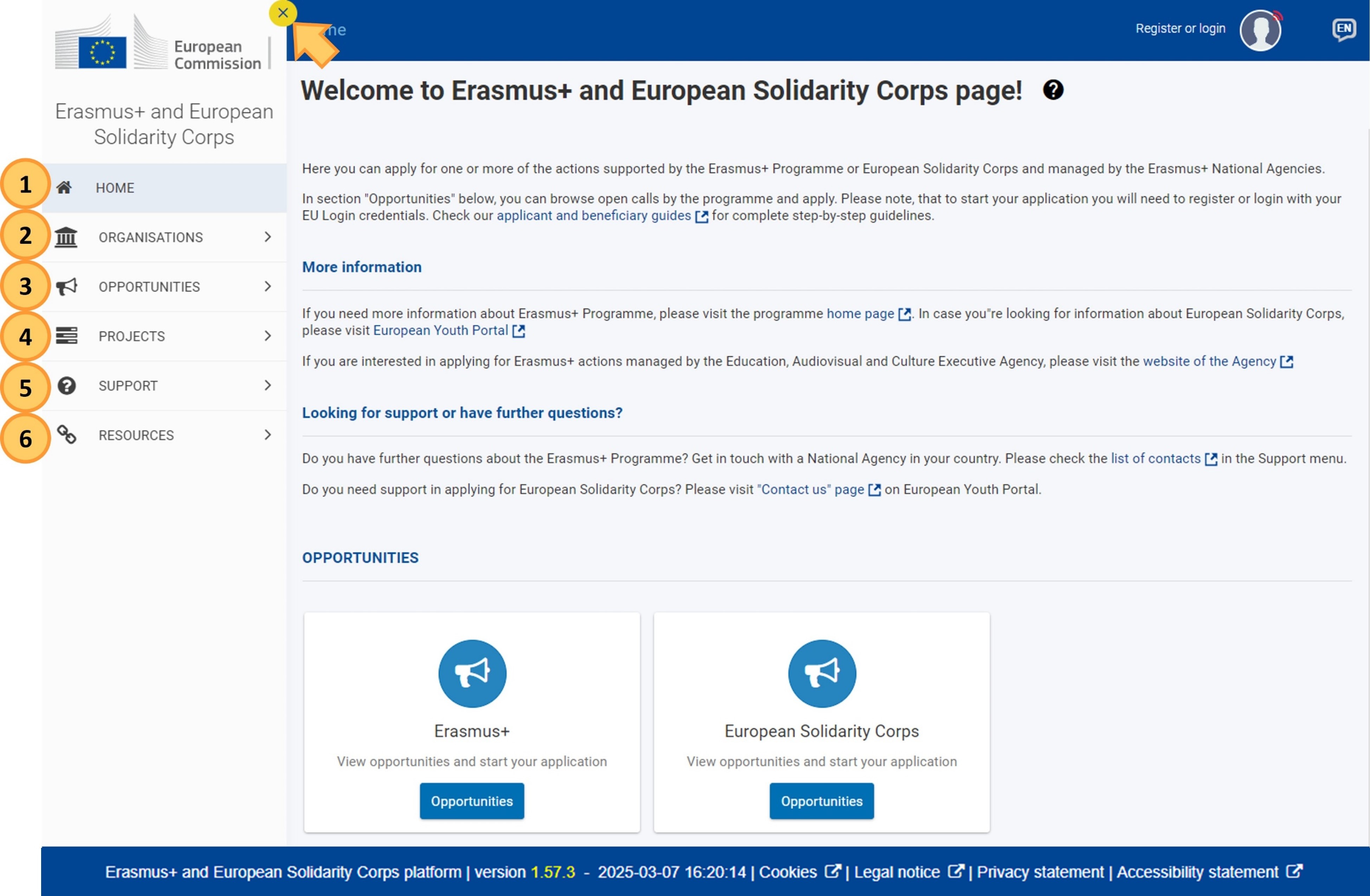 EESCP menu without sign in