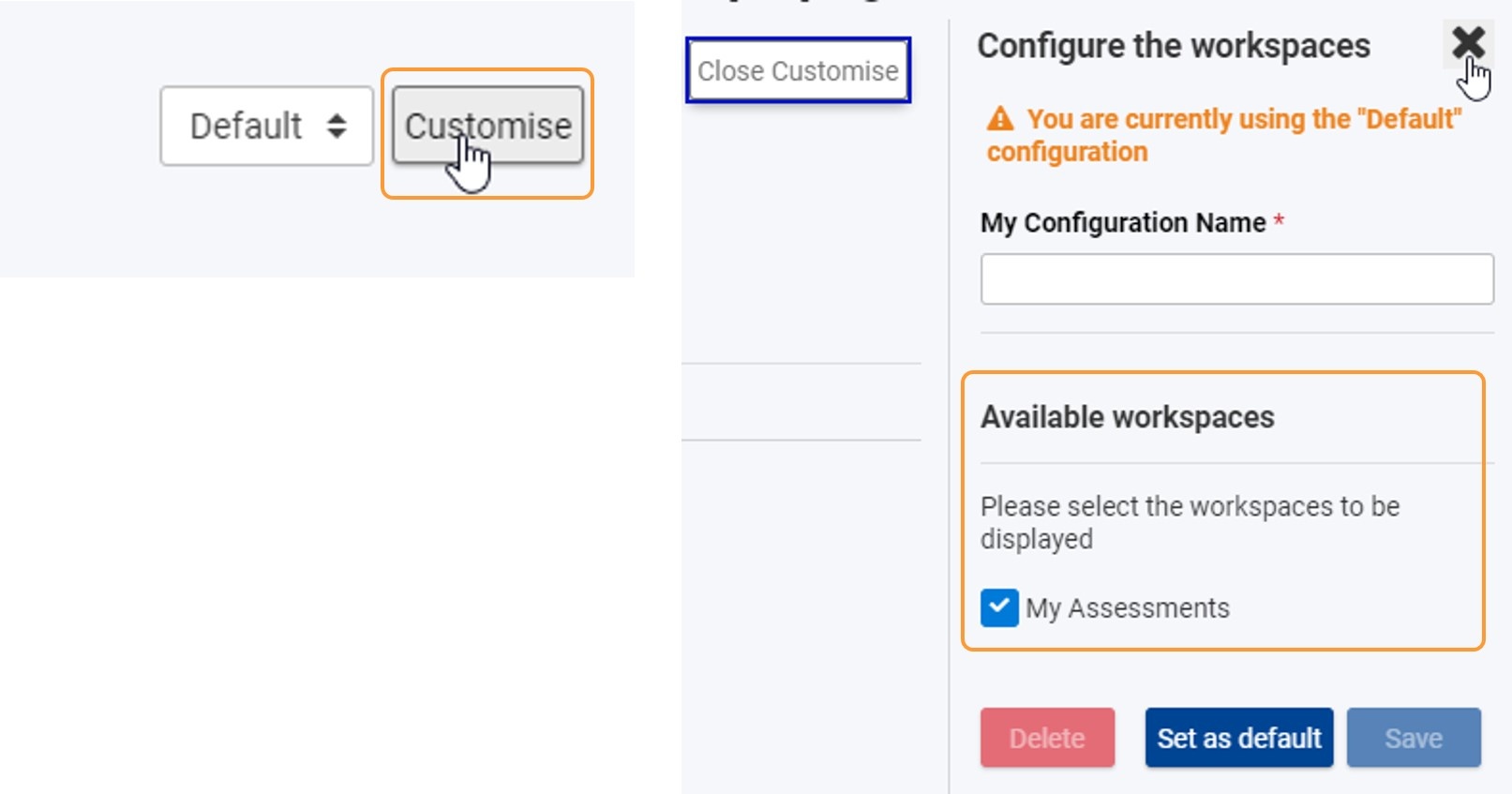 Customise option