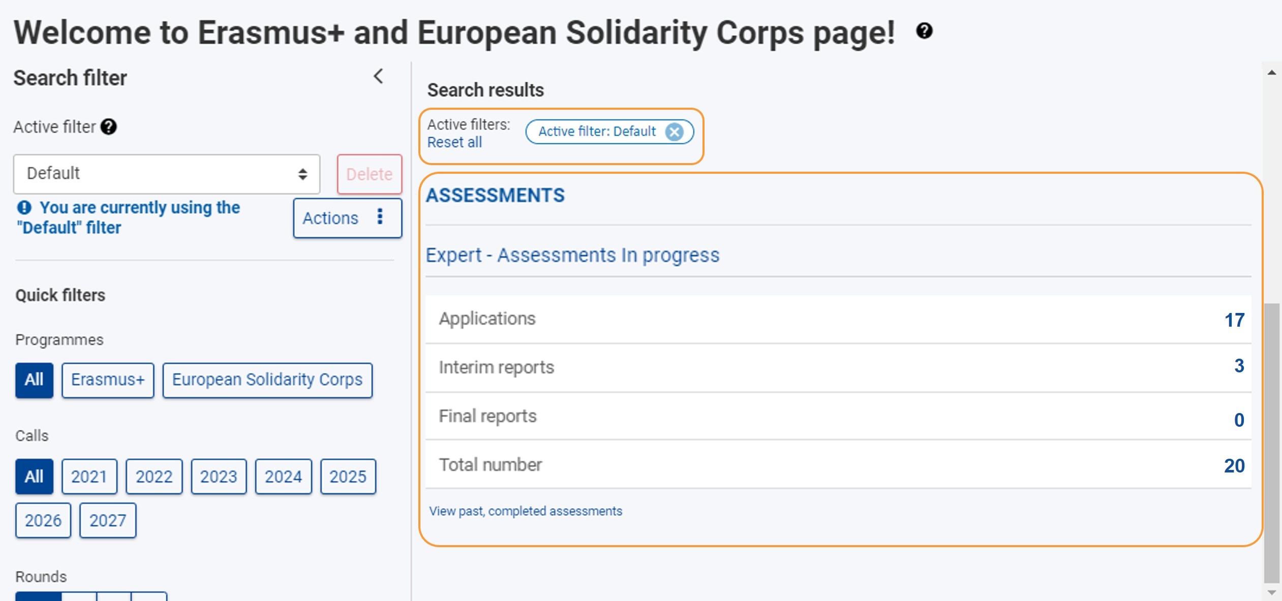 Overview of Assessments in progress per Assessment type