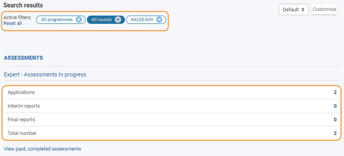 Updated overview display as per set Search filters