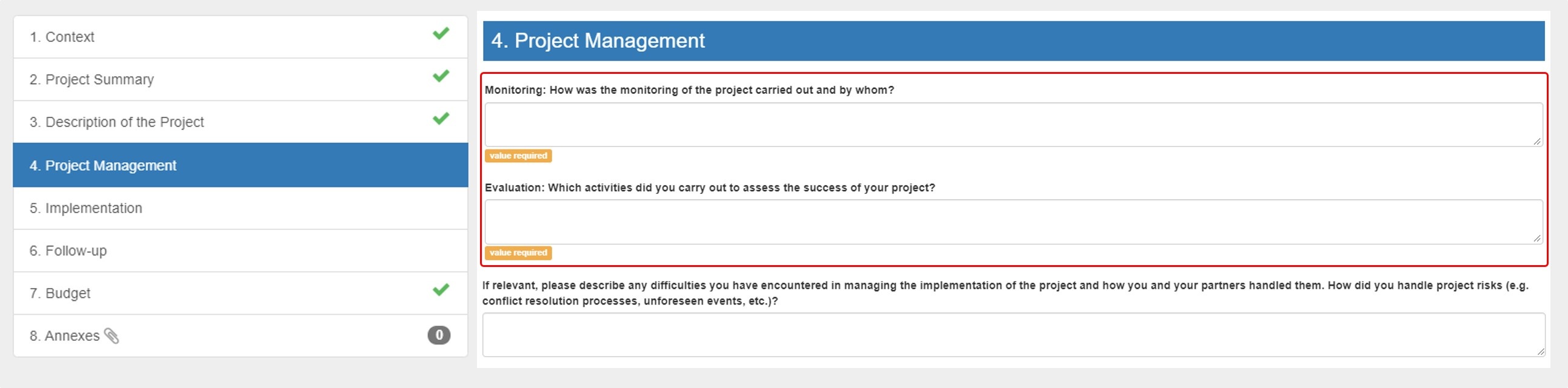 Fill in Project Management