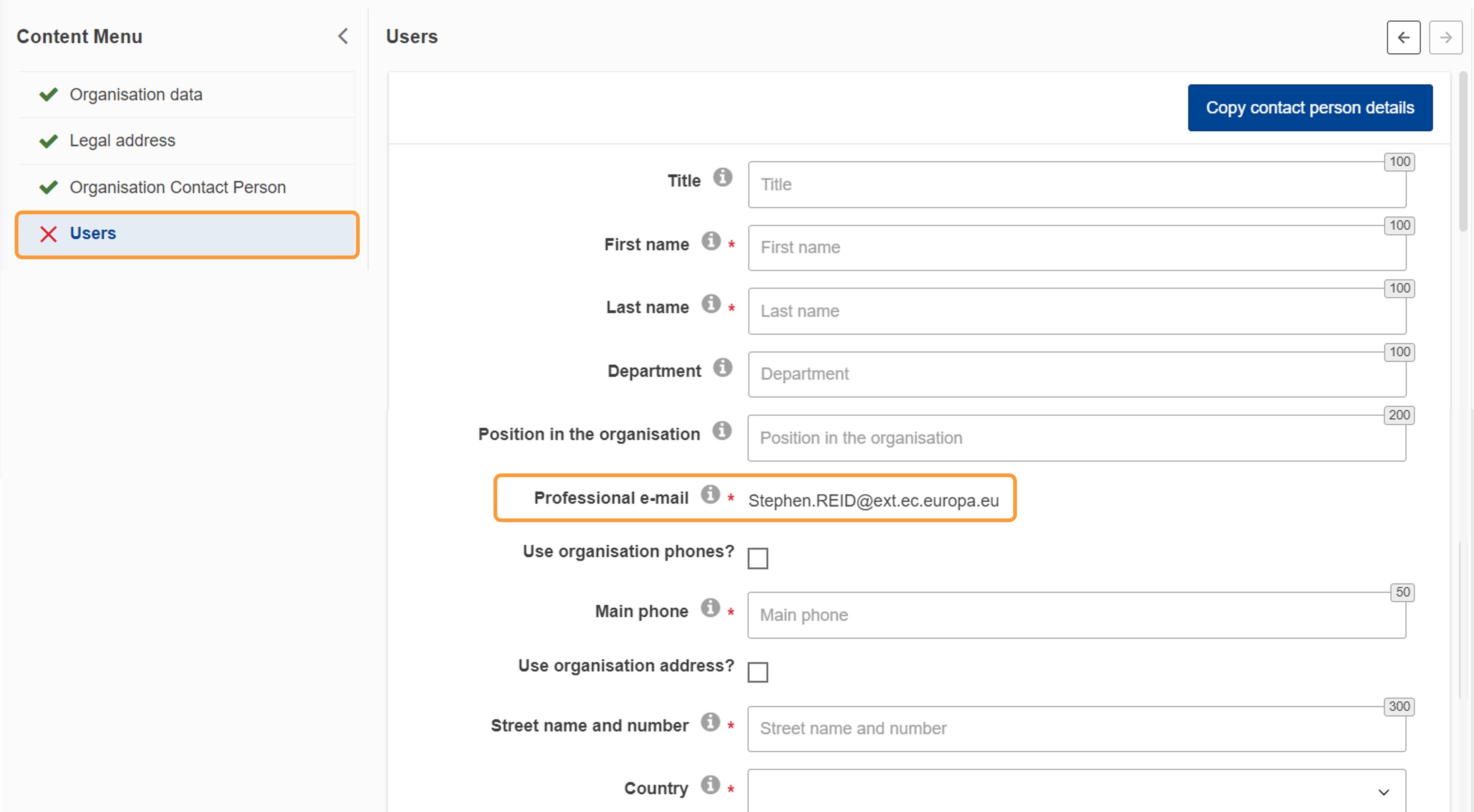 Open Users section
