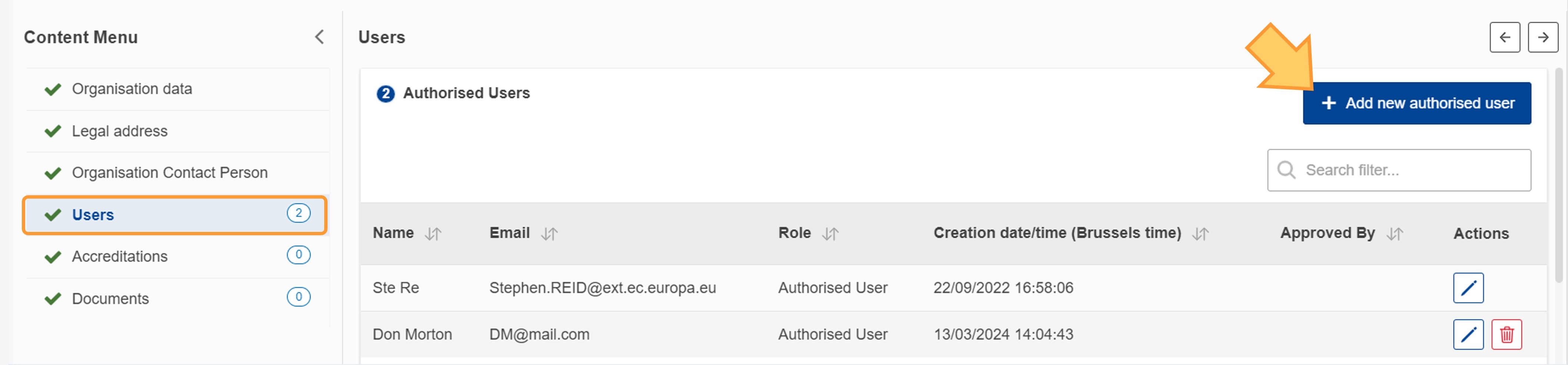 Add new authorised user