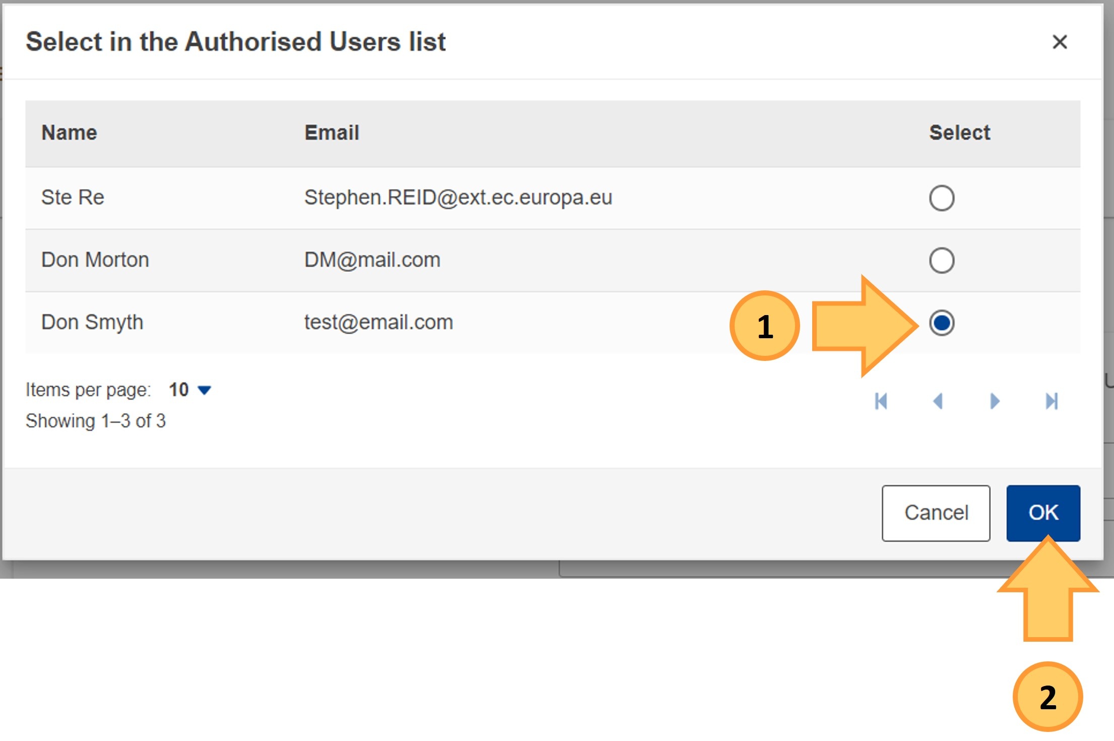 Select an authorised user