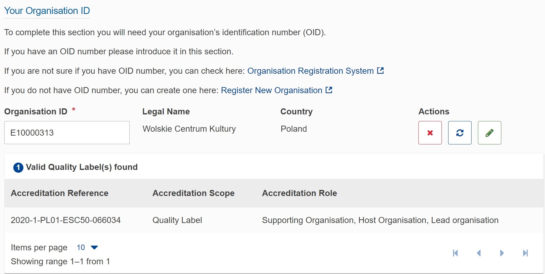 Sample organisation with existing Quality Labels