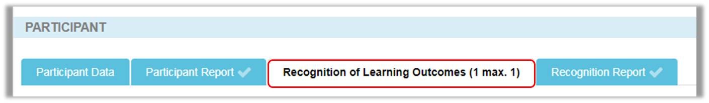Recognition of Learning Outcomes tab
