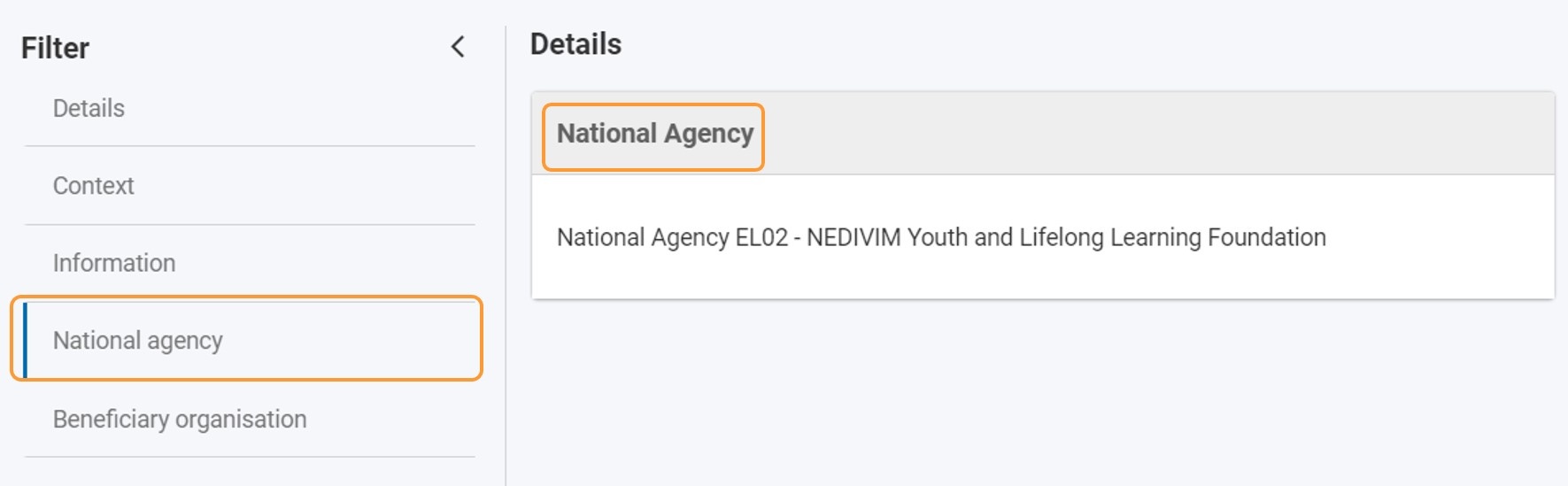 National Agency section