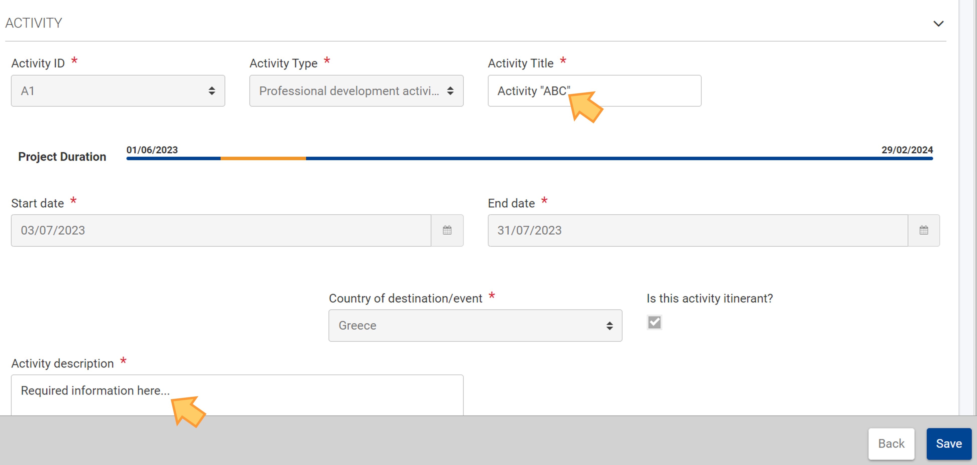 Certain fields, for example Activity ID or Activity Type cannot be updated and are read-only