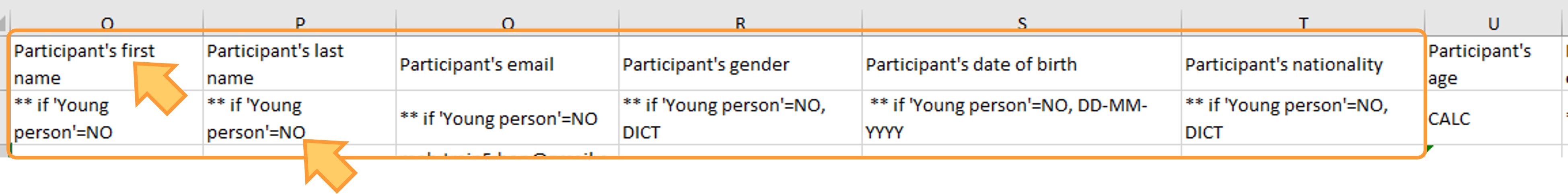 Participant data columns
